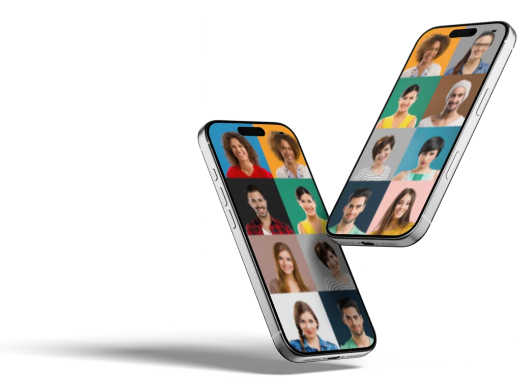 Two smartphones showing diverse audience profiles